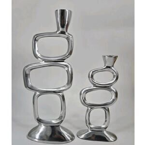 Vtg 80s Brutalist Modernist Matthew Hilton Aluminum Circle Candlestick Holder